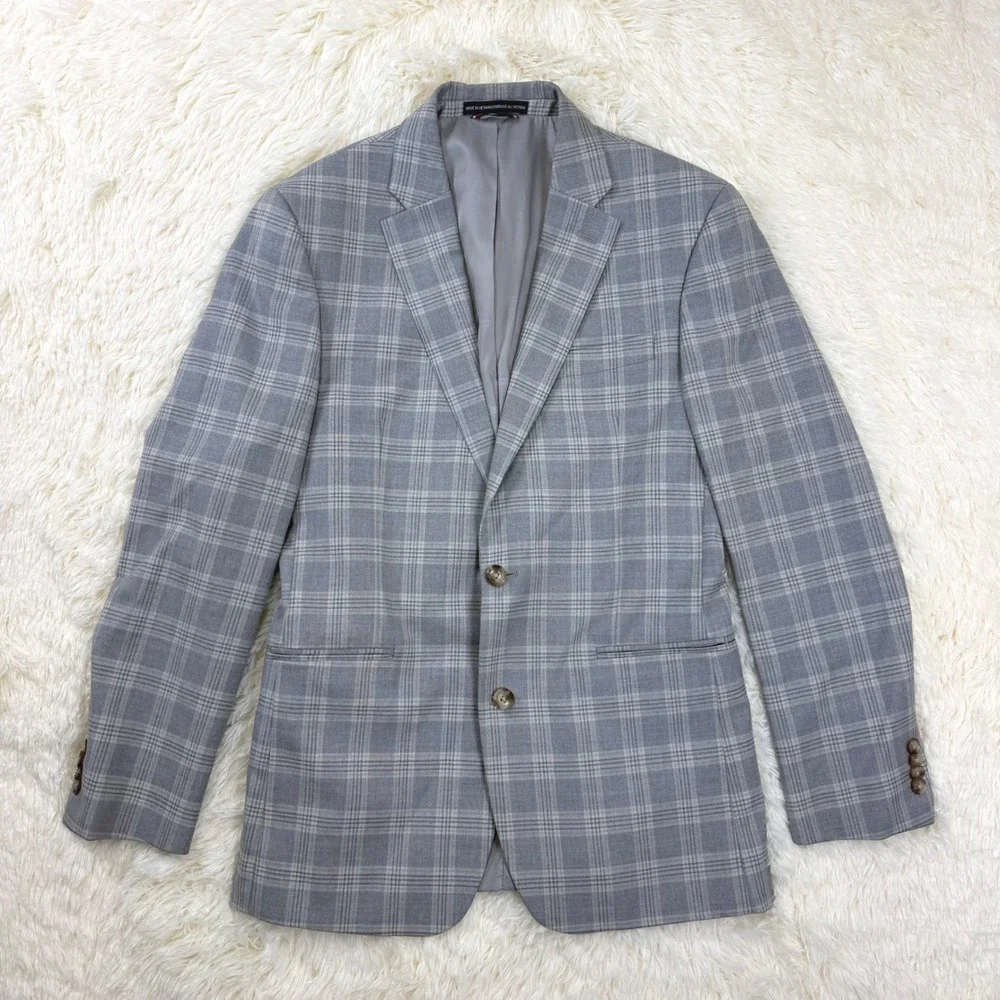 Tommy Hilfiger Blazer Mens 40R Gray Plaid Two Button Stretch Sport Coat